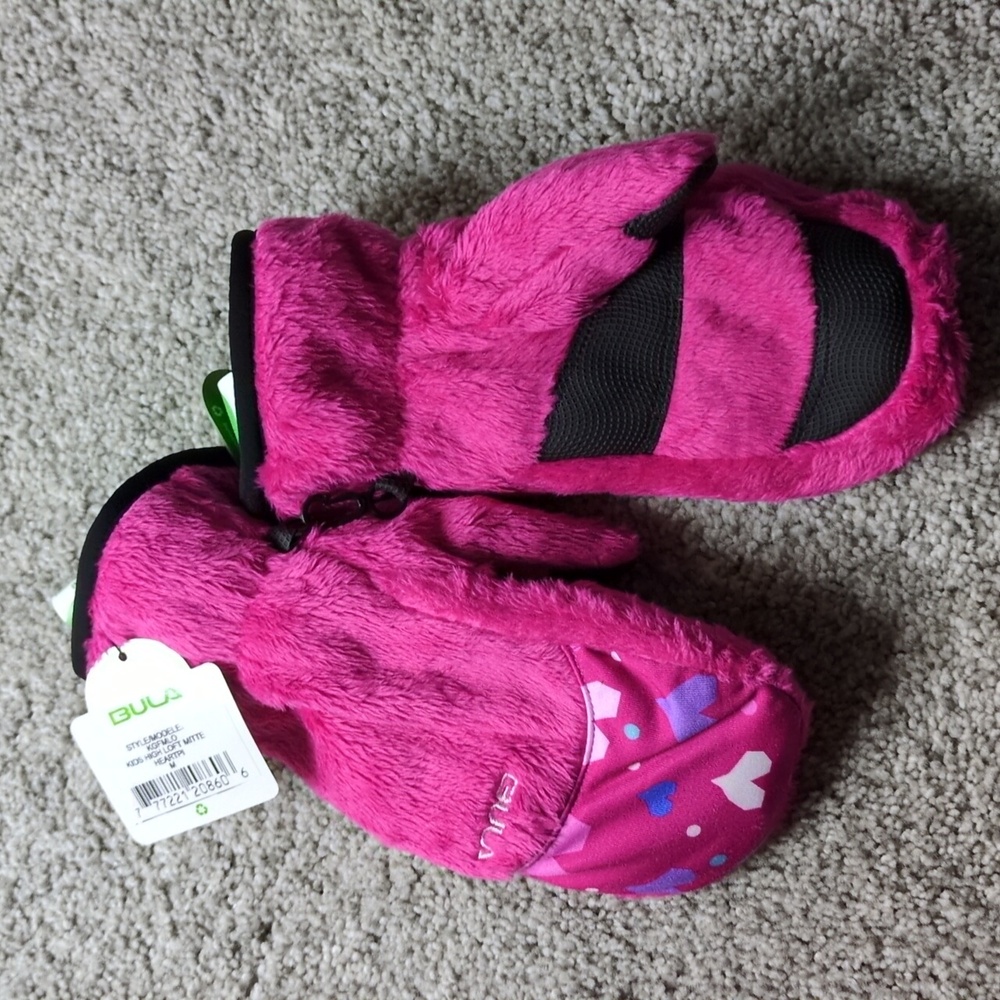 Bula Size M Kids Girl Hot Pink and Black Mittens NWT